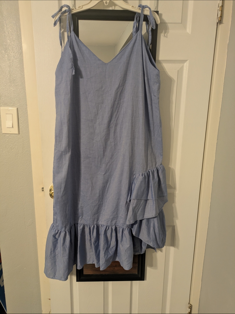 ASOS Blue Tie-Shoulder Ruffle Hem Dress